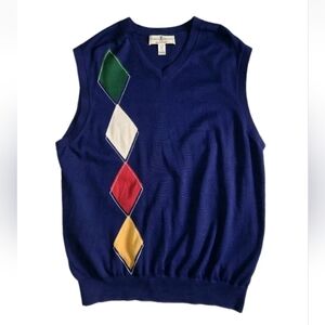 Fairway & Greene Mens 100% Cotton Sweater Vest Size XL Navy Blue/Argyle Print